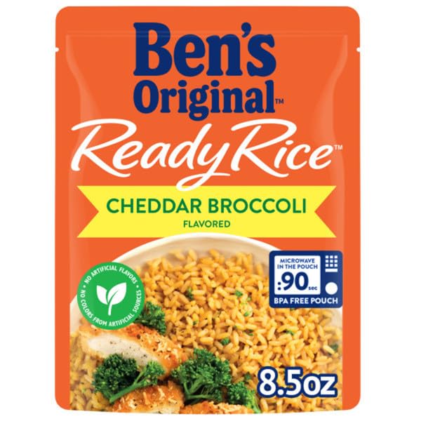 BEN'S ORIGINAL Ready Rice Cheddar Broccoli Flavored Rice, Easy Dinner Side, 8.5 OZ Pouch (Pack of 12)