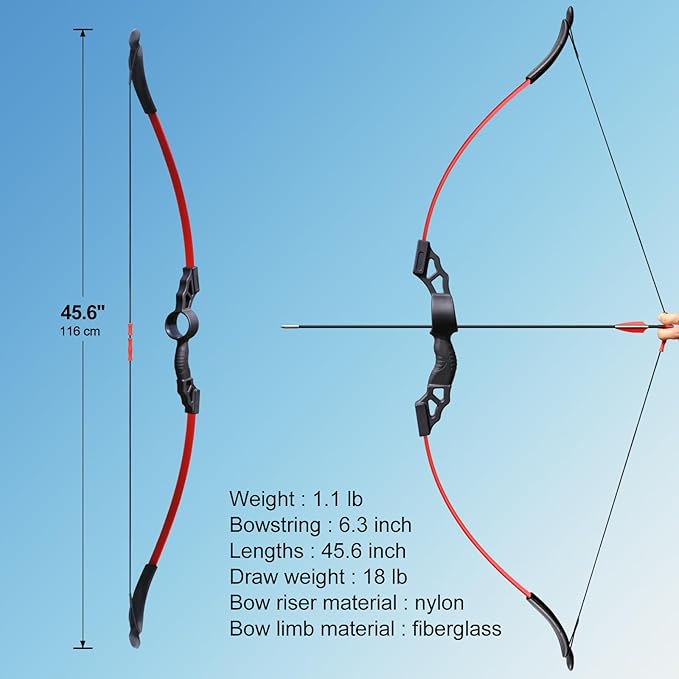 45" Youth Archery Bow and Arrows Sets for Teen 12+Years Gift Toy, Recurve Bow for Beginner Outdoor Sports for Backyard Games & Training, 6-Piece Take-Down Bow Kit