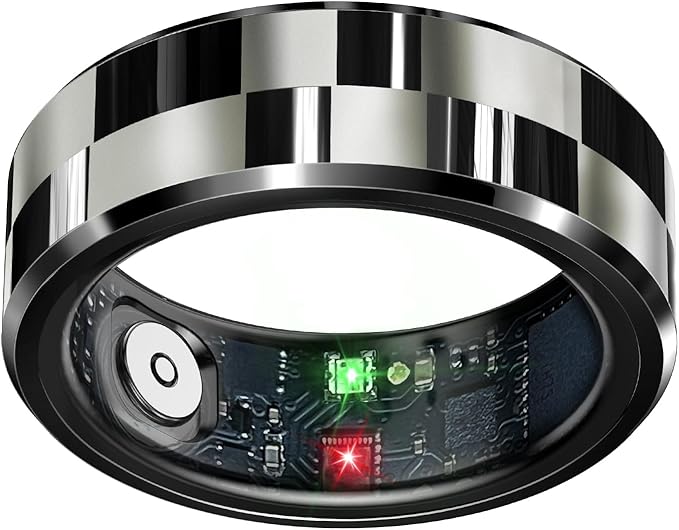 Smart Ring Health Tracker, Sleep Tracker Ring with Heart Rate, Waterproof Fitness Tracker for Activity Monitoring/Steps/Distance/Calories, Up to 7Days Battery, for iOS Android(Stylish Black#10)