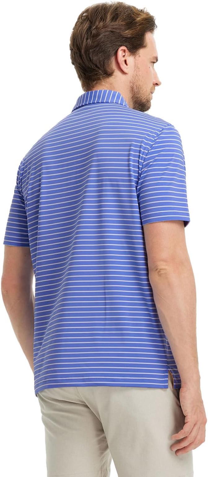 M MAELREG Golf Shirts for Men Moisture Wicking Striped Polo Performance Dry Fit Business Sports Mens Polo Shirts Short Sleeve
