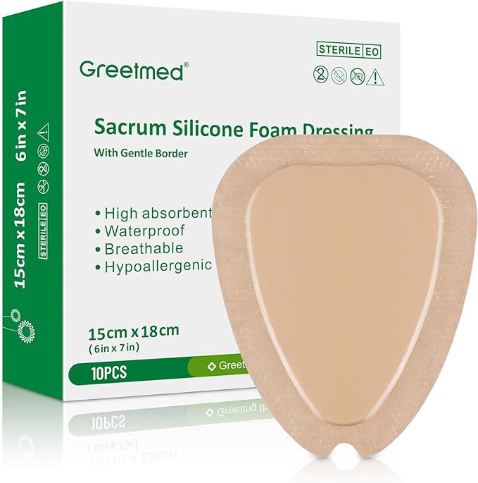 Sacrum Foam Dressing with Border - Silicone Adhesive 6"x7" Waterproof Sacral Wound Dressing - High Absorbent Pads Breathable Bed Sore Pressure Wound Care Bandages 10 Packs