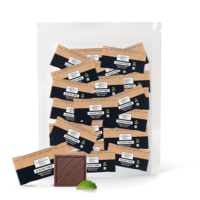 Zero Sugar Dark Chocolate Squares 66% Cocoa, Vegan, Gluten-Free, Stevia Sweetened Candy Bars, 45 Count