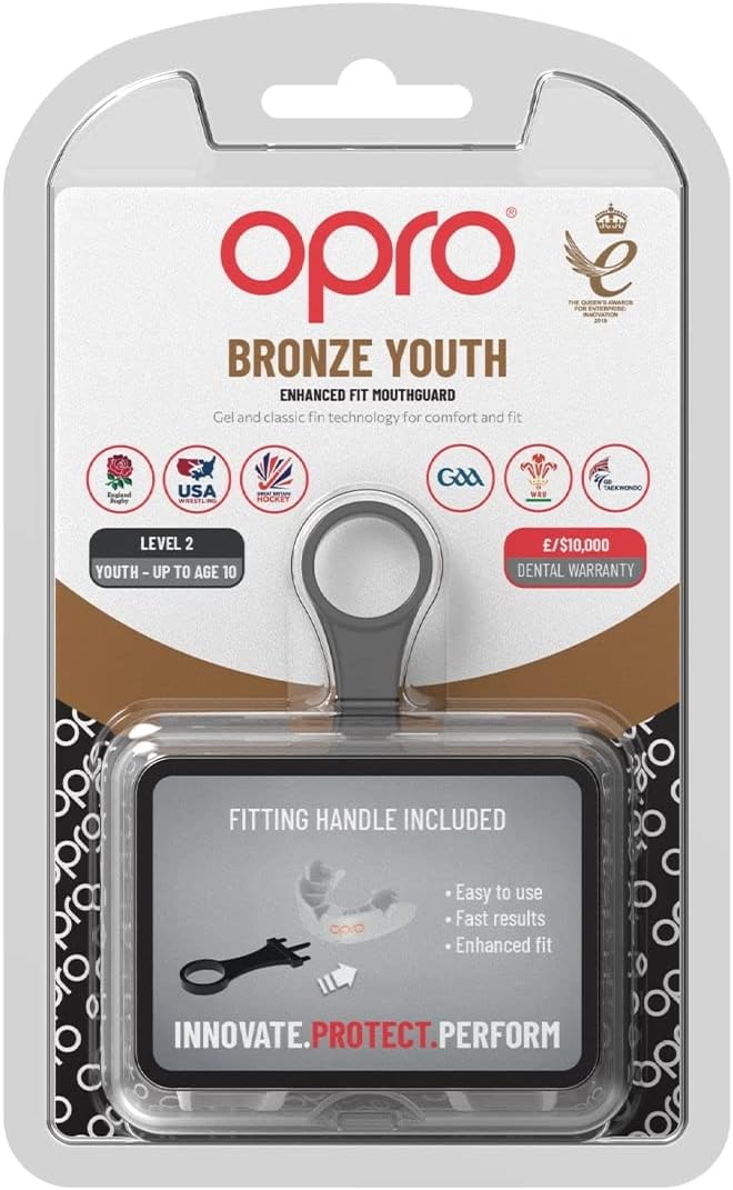 OPRO Bronze Level Sports Mouthguard – Custom-Fit, Breathable, Slim Design – Protective Mouth Guard for Football, Wrestling, Boxing, MMA, Lacrosse & All Contact Sports, Case Included – White, Youth