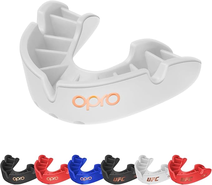 OPRO Bronze Level Sports Mouthguard – Custom-Fit, Breathable, Slim Design – Protective Mouth Guard for Football, Wrestling, Boxing, MMA, Lacrosse & All Contact Sports, Case Included – White, Adult