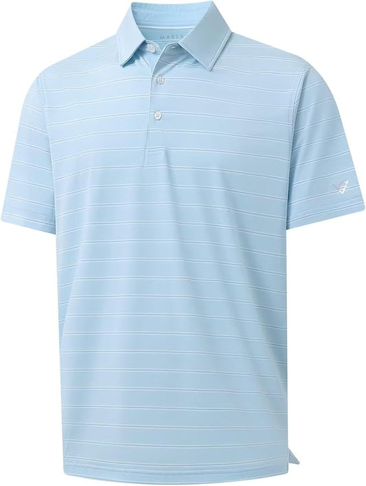 M MAELREG Golf Shirts for Men Moisture Wicking Striped Polo Performance Dry Fit Business Sports Mens Polo Shirts Short Sleeve