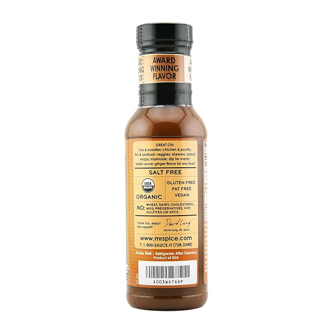 Mr. Spice Salt Free Award-Winning Taste Ginger Stir Fry Sauce | Low Sodium Sauce | Organic | No Salt | Gluten Free | Low Calorie | 13.5 Ounce (Pack of 1)