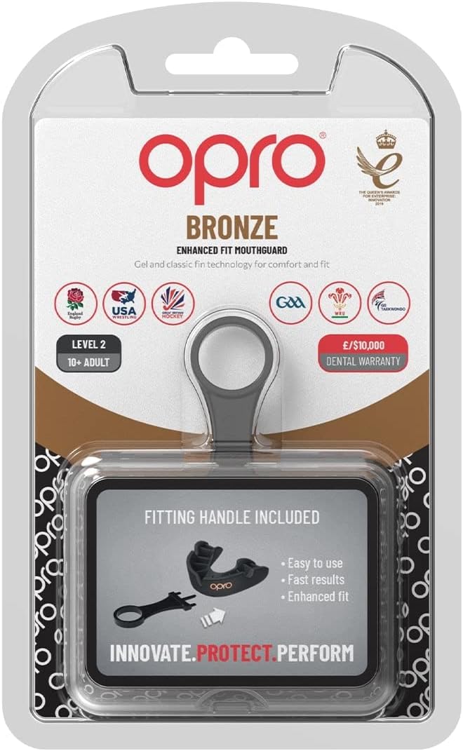 OPRO Bronze Level Sports Mouthguard – Custom-Fit, Breathable, Slim Design – Protective Mouth Guard for Football, Wrestling, Boxing, MMA, Lacrosse & All Contact Sports, Case Included – Black, Adult