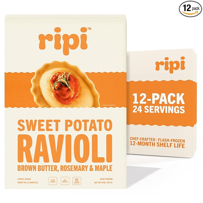 Ripi Sweet Potato Ravioli - Brown Butter, Rosemary & Maple - Frozen Pasta Meal - Ready in Under 5 Minutes, 9oz packs (12 Pack, Sweet Potato)
