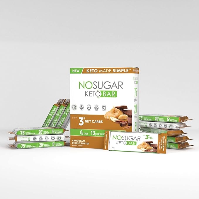 No Sugar Keto Bar Snack - Low Carb No Sugar Keto Snack Food with Keto Friendly Macros (24 x 1.41oz Bars, Peanut Butter)