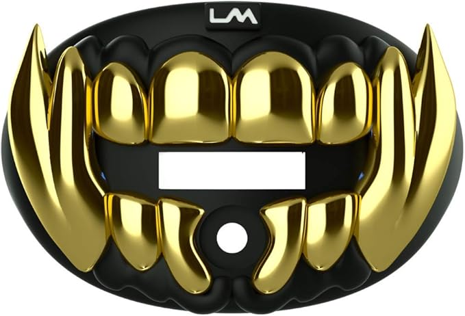 Loudmouth Football Mouth Guard - 3D Chrome Beast Football Mouthpiece, Fits Adult & Youth Ages 5+, Accessories Mouth Guard (3D Beast - Chrome Black/Gold)
