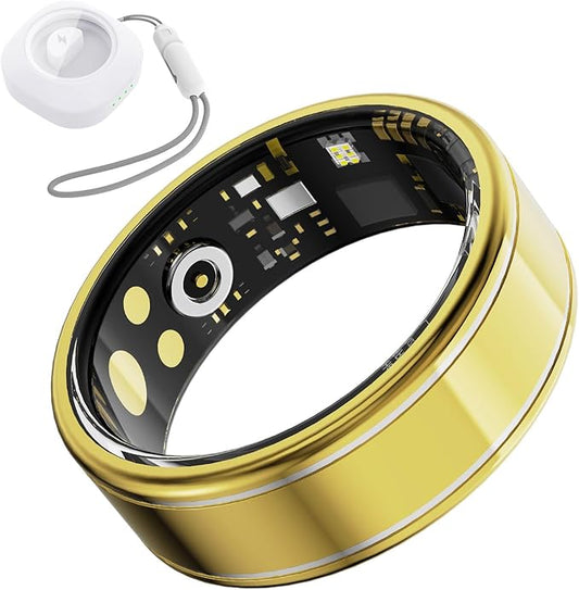 Activity Tracker Ring for Men Women – Smart Health Ring with Heart Rate, SpO2, Blood Pressure, Sleep Monitoring, Step & Calorie Counter, 5ATM Waterproof, No Subscription Fee (Gold 9)