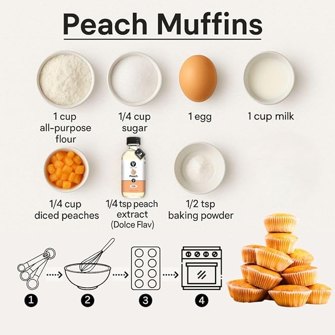 Dolce Flav Peach Extract – 2 Ounce Oil-Soluble Kosher, Sugar-Free, Concentrated Juicy Peach Flavoring for Baking, Chocolates & Desserts, Includes Measured Dropper