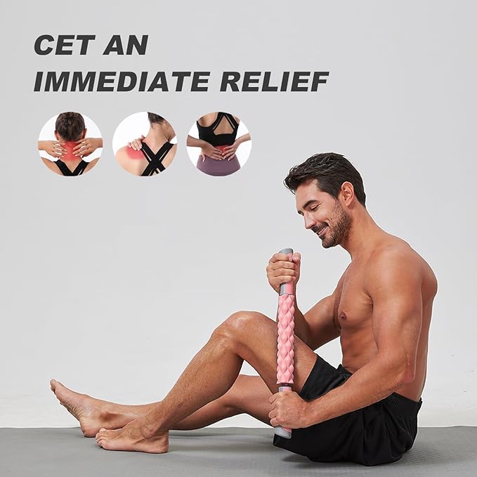 Muscle Roller, Soft Pink, EVA Material, Massage Roller Stick for Athletes and Office Workers, Relieves Muscle Tension and Pain-Body-Building apparatu