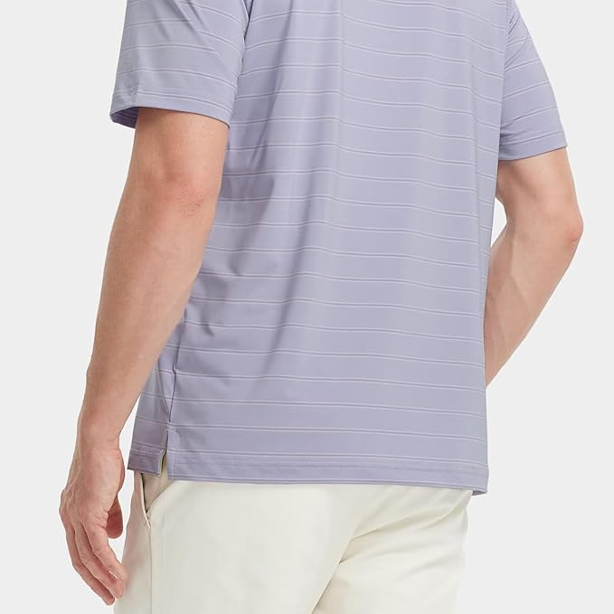 M MAELREG Golf Shirts for Men Moisture Wicking Striped Polo Performance Dry Fit Business Sports Mens Polo Shirts Short Sleeve