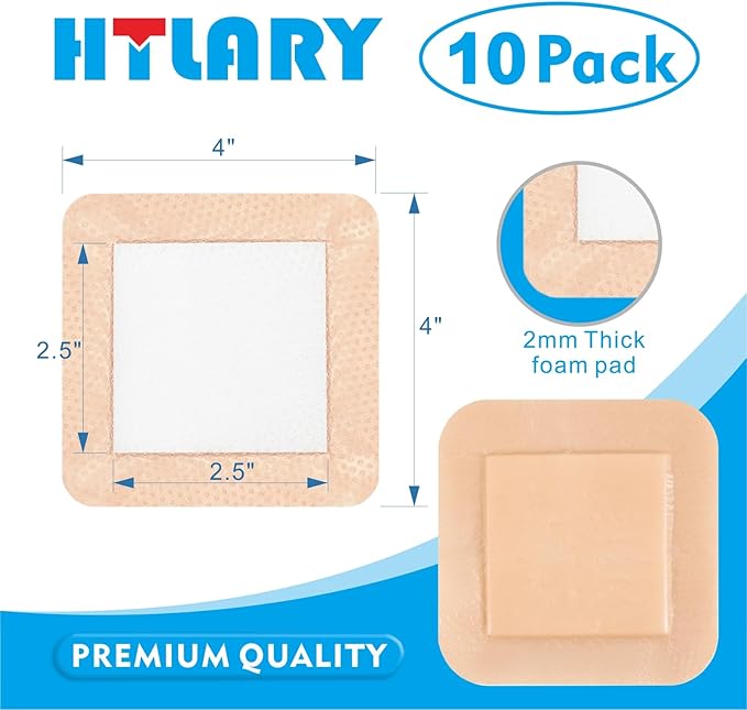 Silicone Foam Dressing 4x4 inches 10 Pack Advanced Exudate Control for Pressure Ulcers, Surgical Wounds & Diabetic Care Waterproof Wound Dressing First Aid Bandage for Wound Care