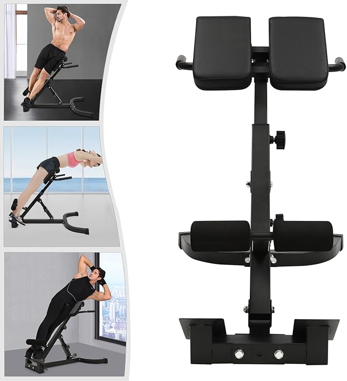 Roman Chair, Back Extension Sit up Bench, Multi-Functional Bench Foldable Flat, Hip Thrust Machine, 330 lbs Weight Capacity, Fitness Equipment for Home Workout, Gym