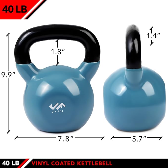 JFIT Kettlebell Weights Vinyl Coated Iron - 12 Size Options, 5lbs-50lbs - Coated for Floor and Equipment Protection, Noise Reduction, Ballistic, Core, Weight Training