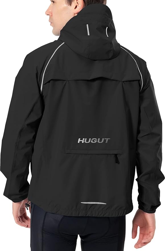 Men's Cycling Running Rain Jacket Lightweight Waterproof Biking Hiking Windbreaker Raincoat Reflective Packable