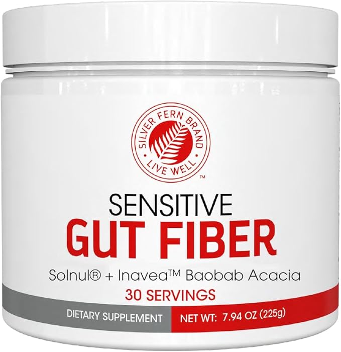 Sensitive Gut Fiber Supplement - Each Tub = 30 Scoops = 30 Day Supply - 6 Grams of Dietary Fiber Per Serving - with Galactomannan Guar Fiber, Baobab Fruit Powder (1 Tub)