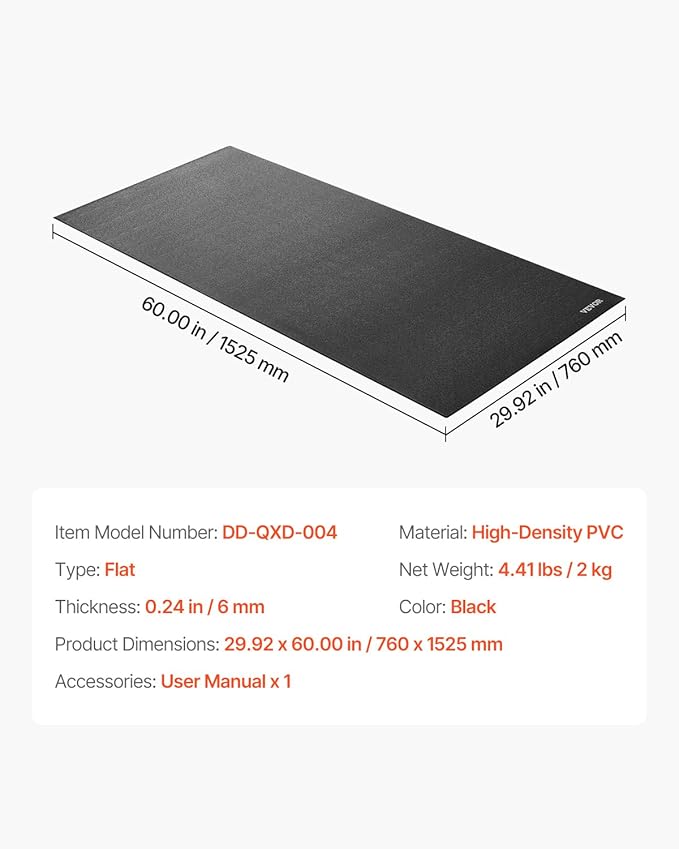 VEVOR Treadmill Mat for Carpet Floor, Exercise Equipment Mat for Treadmills, Stationary & Recumbent Bikes, High Density PVC Floor Protector Gym Mats, Waterproof and Non-Slip for Home Gym