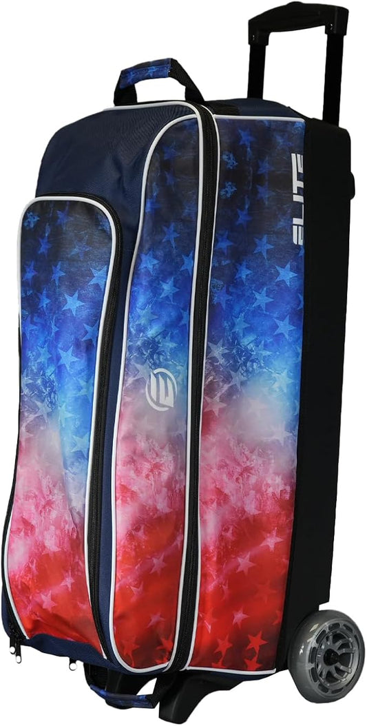ELITE Basic Triple Roller Black Bowling Bag - 3 Ball Roller, Fits 2 Pairs of Size 15 Shoes, Air Travel-Friendly
