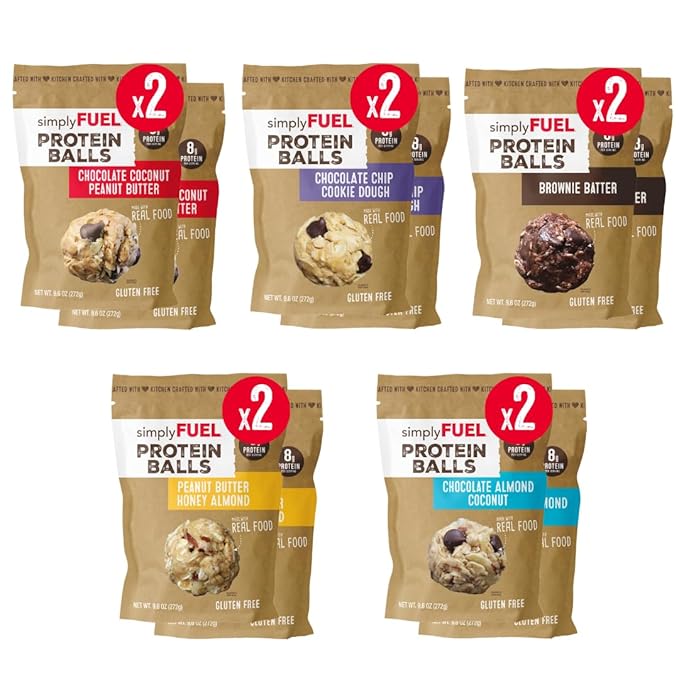 simplyFUEL Ultimate Protein Ball Variety Pack - Whole Food Balls with Probiotics - 8g Protein Snack - Gluten Free Energy Balls (10 Packs)