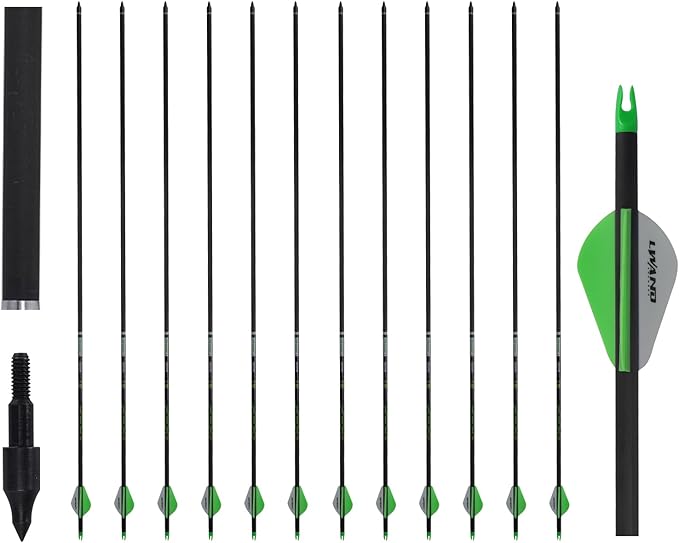 LWANO 32" Carbon Arrows Archery Target Practice Hunting Arrows with Shaft Spine 400 with Removable Tips for Compound & Recurve Bow (Pack of 12)
