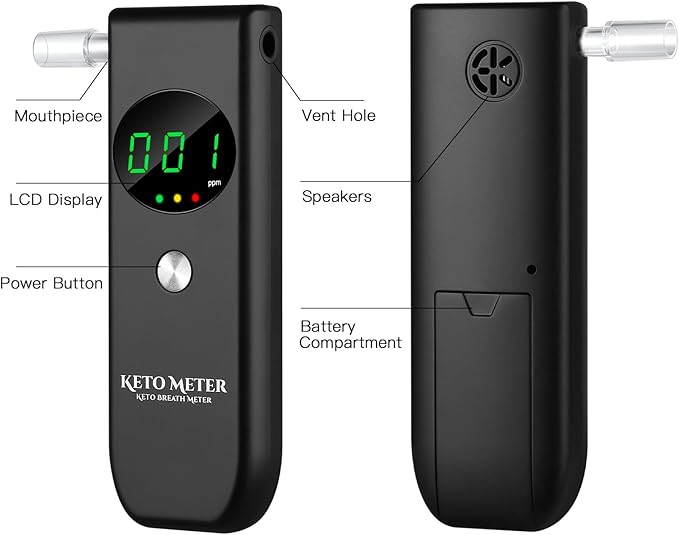 Professional Ketone Breath Analyzer Portable Breath Ketosis Meter for Ketosis Testing - High Precision Ketone Breath Tester with 10 Mouthpieces for Tracking Your Ketones