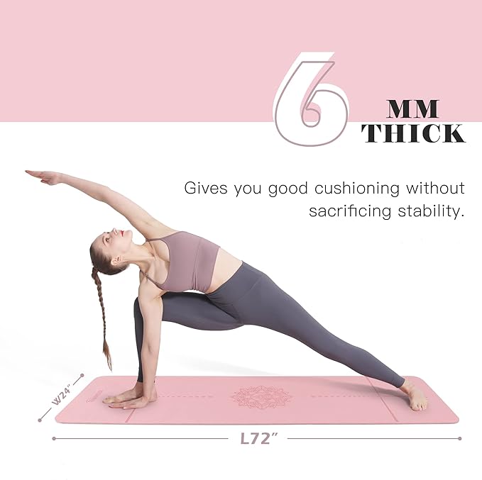 Yoga Mat Non Slip, Pilates Fitness Mats, Eco Friendly, Anti-Tear 1/4" Thick Yoga Mats for Women, Exercise Mats for Home Workout with Carrying Sling and Storage Bag