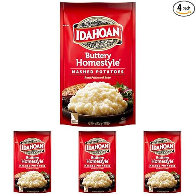 Idahoan Mashed Potatoes, Buttery Homestyle, 4 oz (Pack of 4)