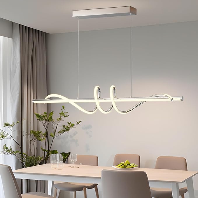 Modern LED Pendent Lights Kitchen Island,3000k-6000K Adjustable Color Dining Room Light Fixture,Dimmable with Remote Control Aluminum for Kitchen, Living, Dining,Bedroom(39in Chrome Silver