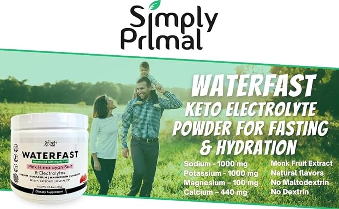 WATERFAST Monk Fruit Keto Electrolyte Powder for Fasting and Hydration- Strawberry Watermelon Flavor | Pink Himalayan Salt (Sodium), Potassium, Magnesium, Calcium | Sugar Free