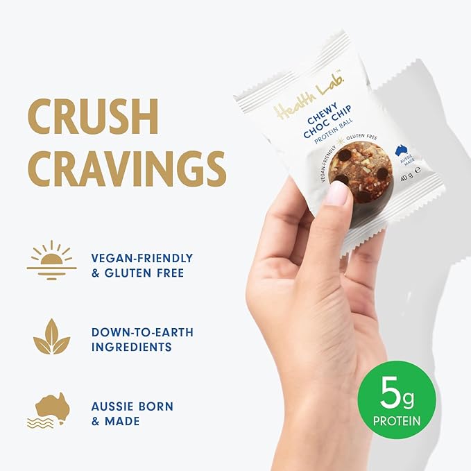 Health Lab - Vegan Protein Balls - Chewy Choc Chip and Peanut Butter 480g - (Pack of 12)