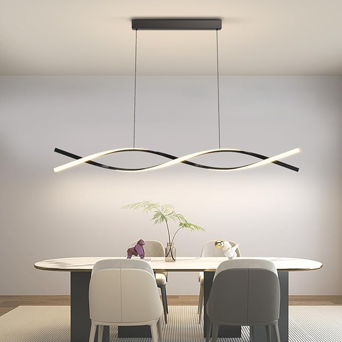 Modern Pendant Lights Fixture, 39in Aluminum LED Chandelier with Remote Control Dimmable 3000k-6000K Color Temperature, Island Lighting Lamp for Kitchen, Dining Room, Billiard Room