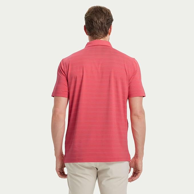 M MAELREG Golf Shirts for Men Moisture Wicking Striped Polo Performance Dry Fit Business Sports Mens Polo Shirts Short Sleeve