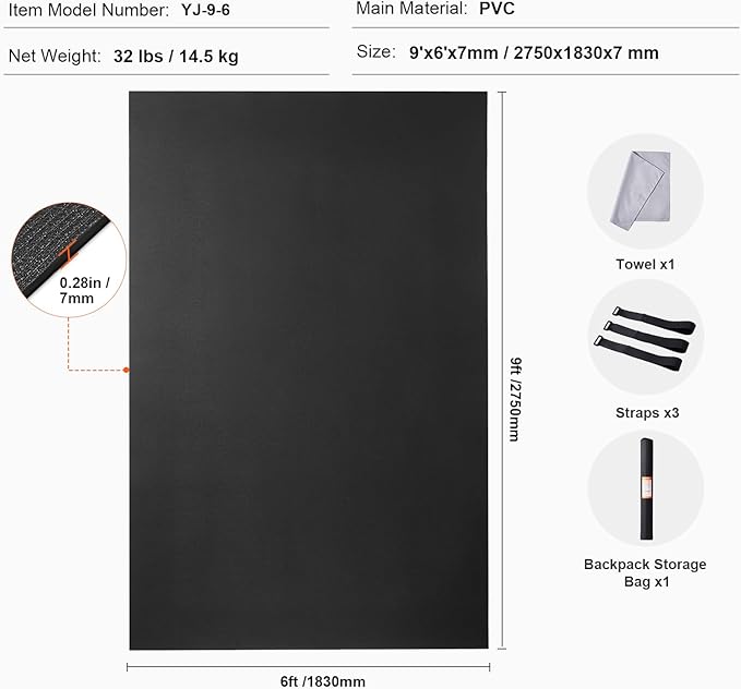 VEVOR Large Exercise Mat, Non Slip High Density Premium Yoga Mat, Exercise Yoga Mat for Men Women, Fitness & Exercise Mat with Bag & Carry Strap, for All Types of Home Yoga, Pilate & Floor Workout