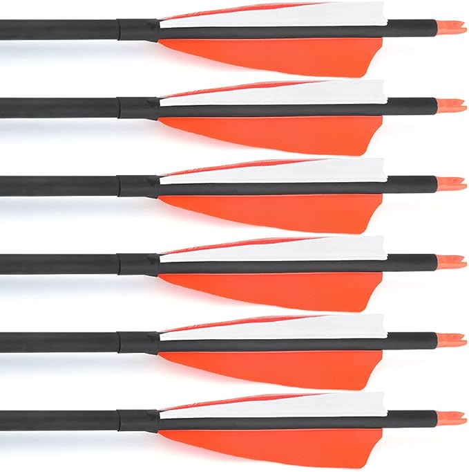 ZSHJGJR 30 Inch Archery Carbon Arrows Hunting Arrows with 4” Turkey Feather Target Practice Arrows Spine 500 for Compound & Recurve &Traditional Bow 6/12pcs