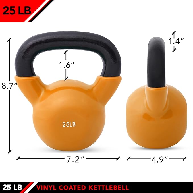 JFIT Kettlebell Weights Vinyl Coated Iron - 12 Size Options, 5lbs-50lbs - Coated for Floor and Equipment Protection, Noise Reduction, Ballistic, Core, Weight Training