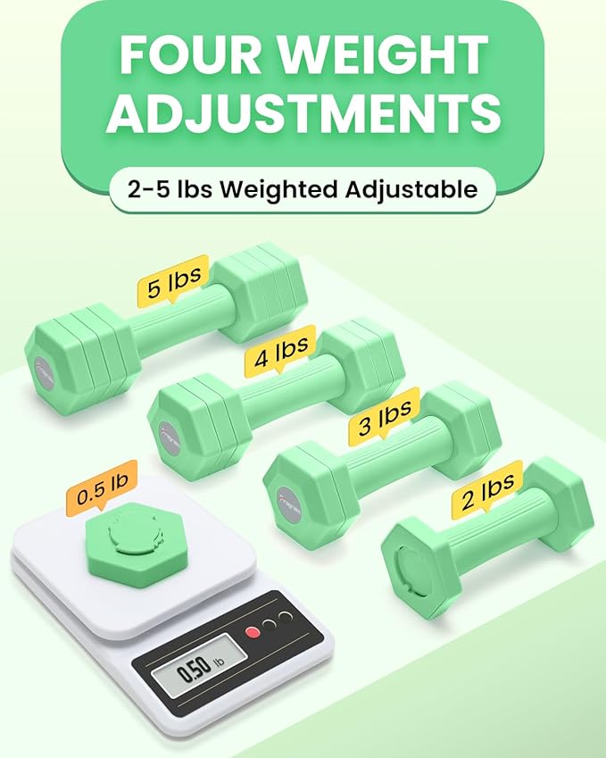 Adjustable Dumbbells Set, 4 in 1 Hand Weights Set for Women Men 10 LB/ 12 LB Dumbbell Pair Each 2lbs 3lbs 4lbs 5lbs Weights Dumbbells Set with TPU Soft Rubber Handle for Home Gym Exercise Fitness