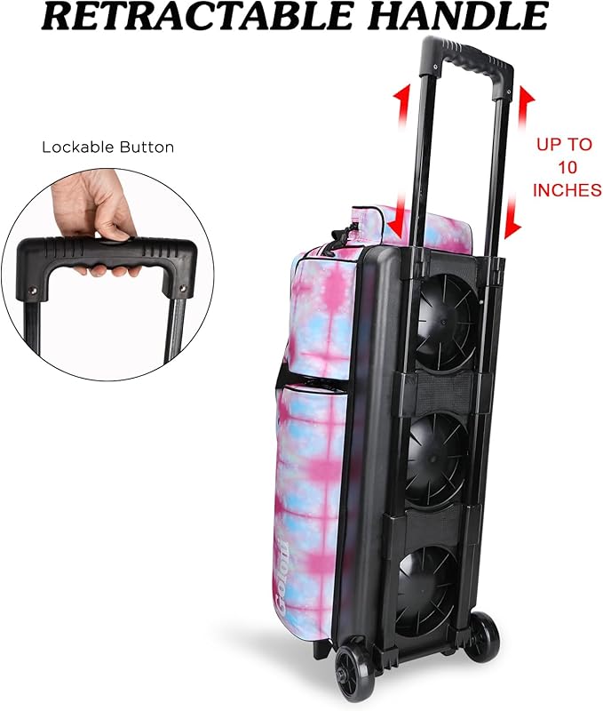 Goloni 3 Ball Bowling Bags with Wheels - Rolling Bowling Bag for 3 Balls & Accessories - Retractable Handle Extends to 38