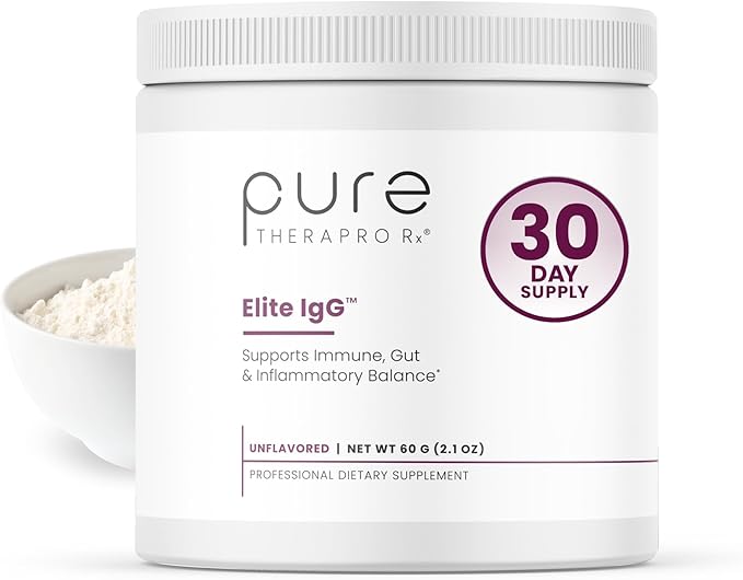 Pure Therapro Rx Elite IgG Immunoglobulin Supplement Powder, 30 Servings, Gut Health & Immune Support, 1100 mg IgG, IGA & IgM, Sunflower Lecithin | Colostrum Supplement Alternative