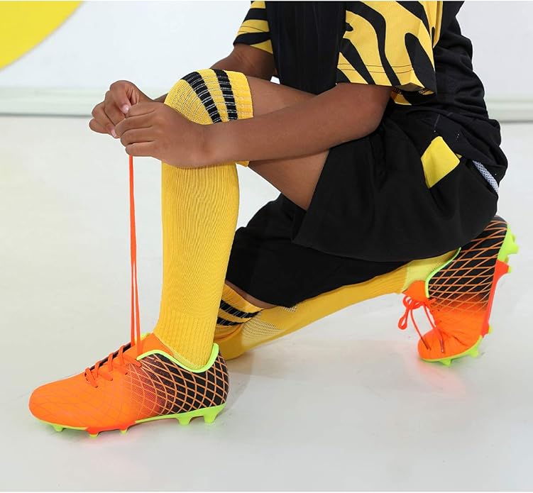 JABASIC Kids Outdoor Soccer Cleats Athletic Firm Ground Football Shoes