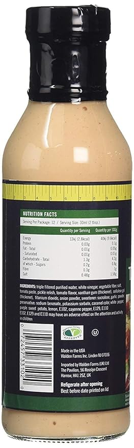 Walden Farms Thousand Island Dressing – Calorie-Free, Gluten-Free, Low Carb, Keto-Friendly, Sugar-Free, Fat-Free, Dairy-Free Creamy Thousand Island Flavor – 6-Pack, 12 oz Bottles
