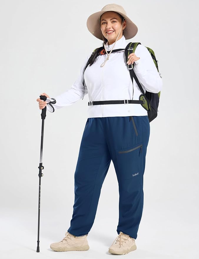 baleaf Plus Size Pants for Women Hiking Cargo Water Resistant UPF 50+ Cargo Joggers Zipper Pockets