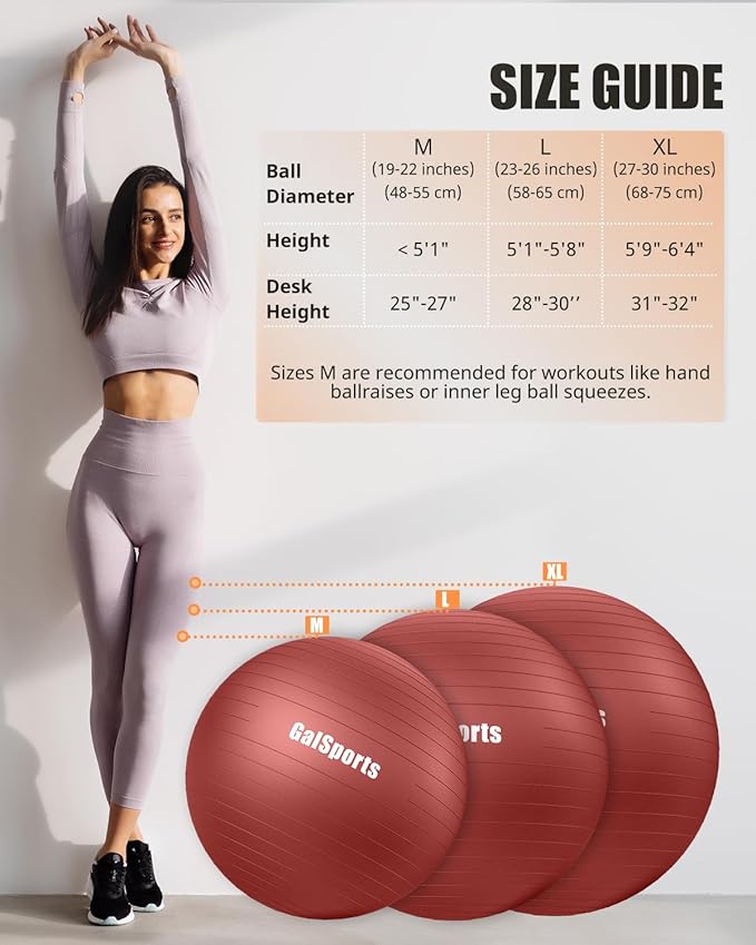 GalSports Anti-Burst Slip Resistant Stability Ball - Swiss Ball for Home Gym & Physical Therapy