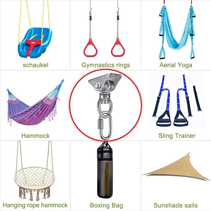 Stainless Steel Punching Bag Hanger with Bearing Heavy Bag Ceiling Mount Hardware 1000 LB Capacity 360° Swivel Hook for Boxing Bag Hanging Hardware Heavy Bag Hanger Mount Hooks with Carabiner