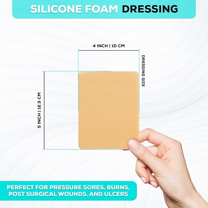 MedVance Silicone Foam Dressing - Waterproof Silicone Adhesive Foam Dressing - Easy Apply & Remove Wound Bandages - Dressings for Pressure Sores, & More - (4" x 5" Absorbent Bandage)