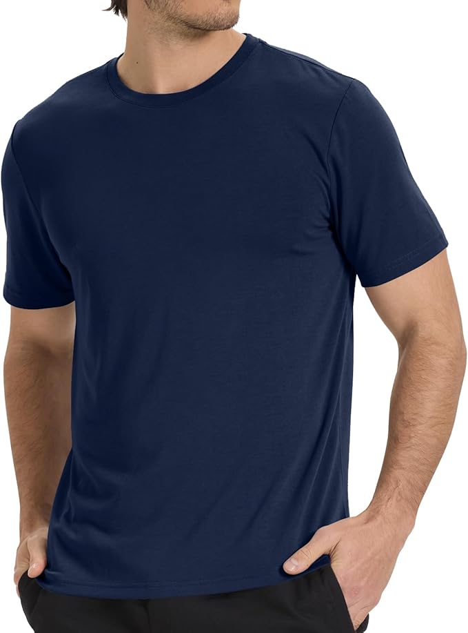 BAMBOO COOL Men's Crewneck T-Shirts Short Sleeve Heavy Weight Tees Athletic Casual Basic T Shirt
