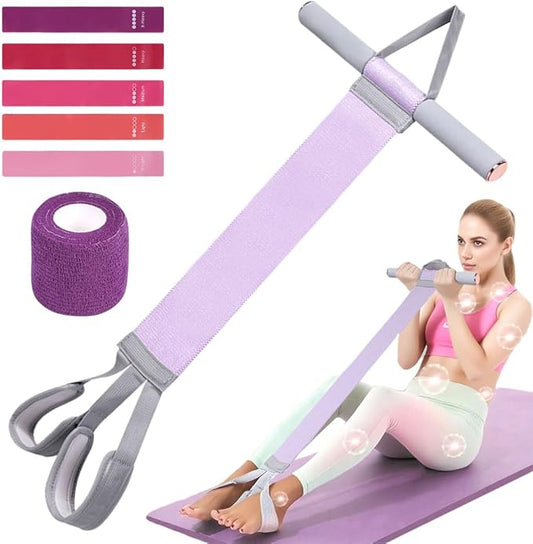 Fabric Resistance Band with Handles – Non-Slip Pedal Puller for Sit Ups & Full Body Strength Training, Portable Stretch Bands for Leg, Arm & Core, Workout Equipment for Women