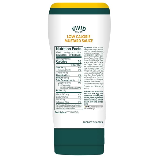 VIVID KITCHEN Low-Calorie Mustard Sauce - 2 Pack - Low Sugar, 10 Cal/Serving - Allulose Sweetened, No Preservatives or MSG - Easy Squeeze Bottle - Healthy, Flavorful Mustard for Sandwiches, Dressings, Marinades & More